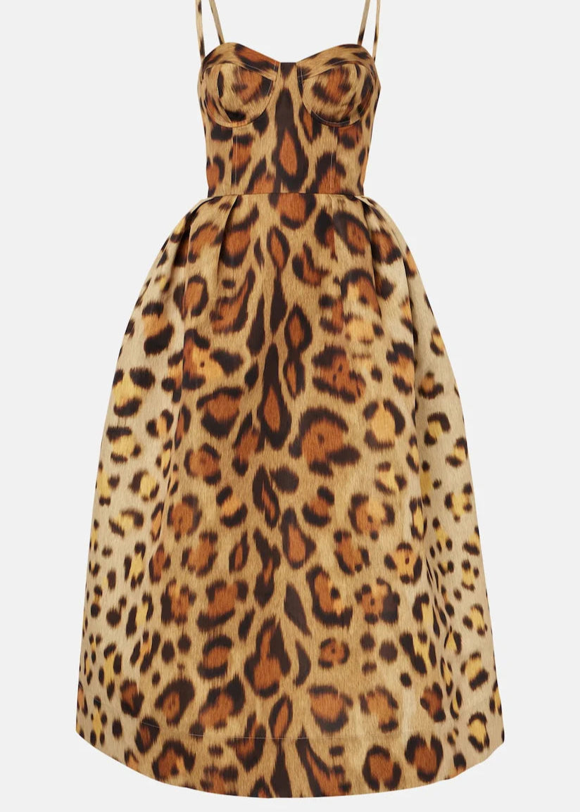Animal-Print Bustier-Midi-Kleid
