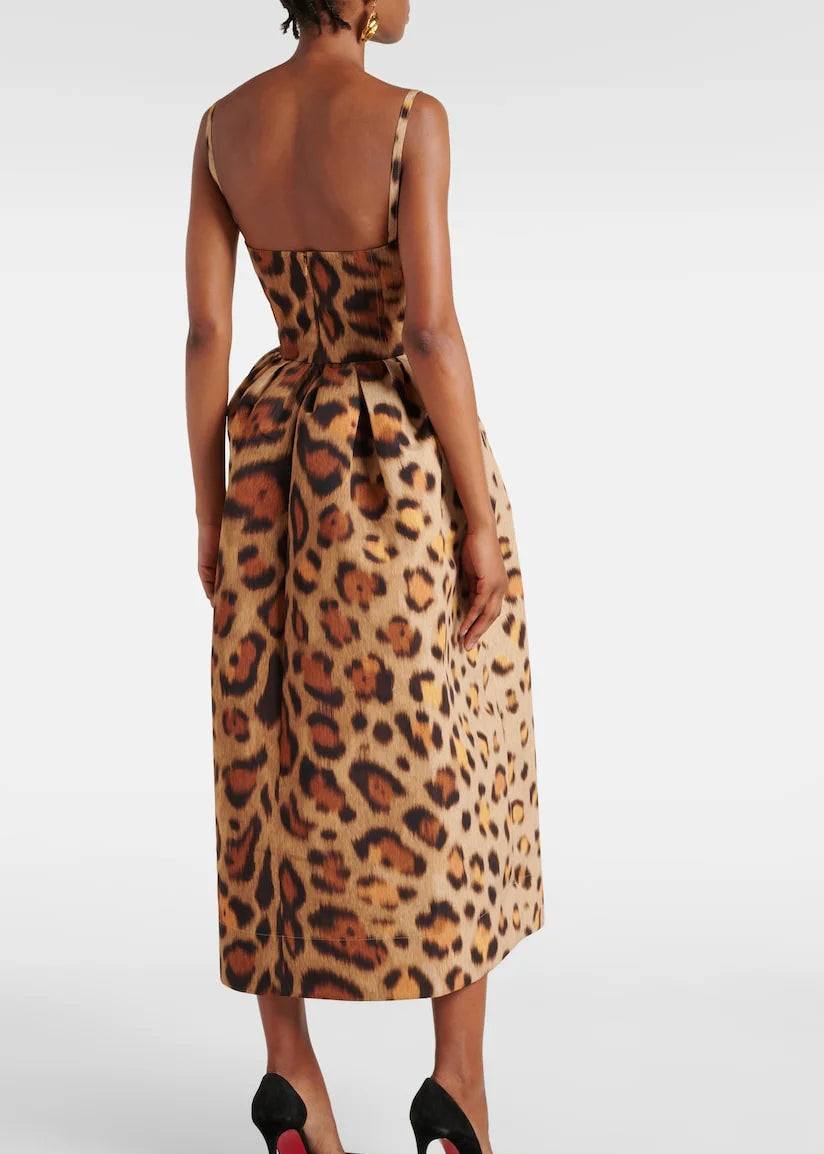 Animal-Print Bustier-Midi-Kleid