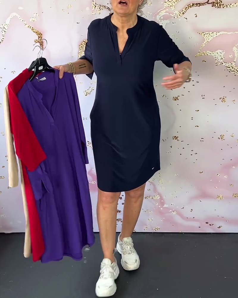 Aria’s Effortless V-Neck Dress – Where Comfort Meets Elegance