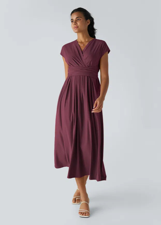 Breezeful™ Kurzärmliges Midi-Freizeitkleid mit V-Ausschnitt, Seitentaschen und Bindeband hinten - schnelltrocknend