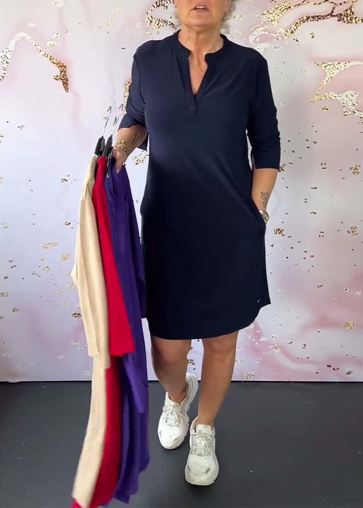 Aria’s Effortless V-Neck Dress – Where Comfort Meets Elegance