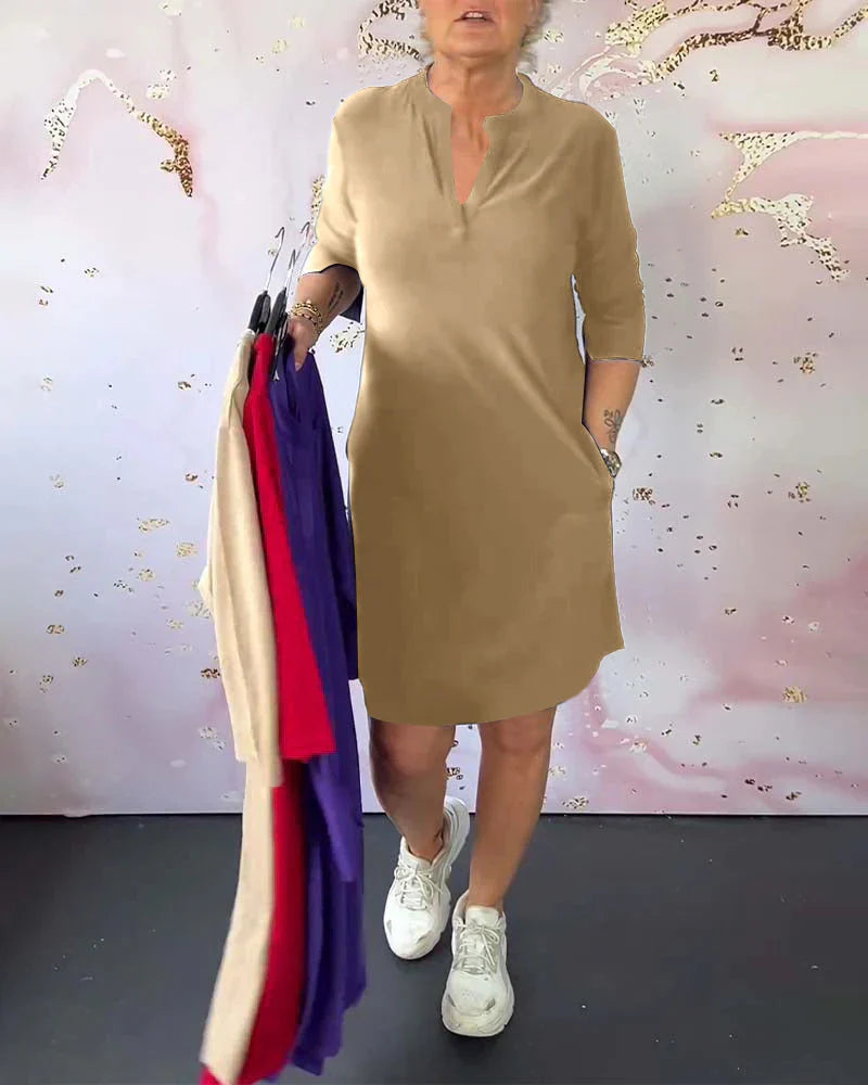 Aria’s Effortless V-Neck Dress – Where Comfort Meets Elegance