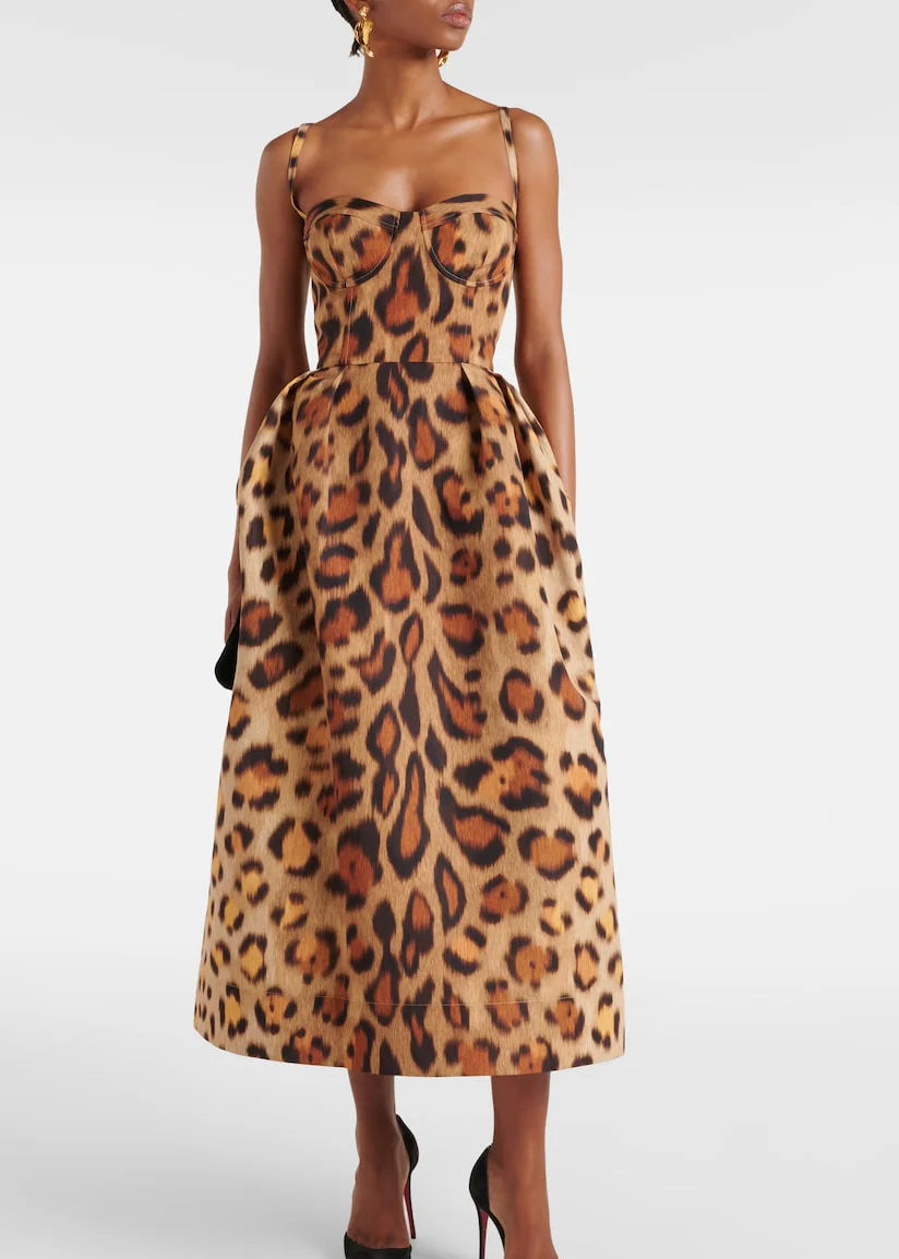 Animal-Print Bustier-Midi-Kleid