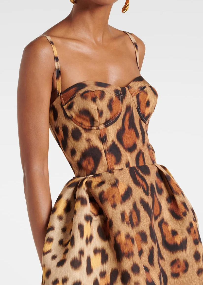 Animal-Print Bustier-Midi-Kleid