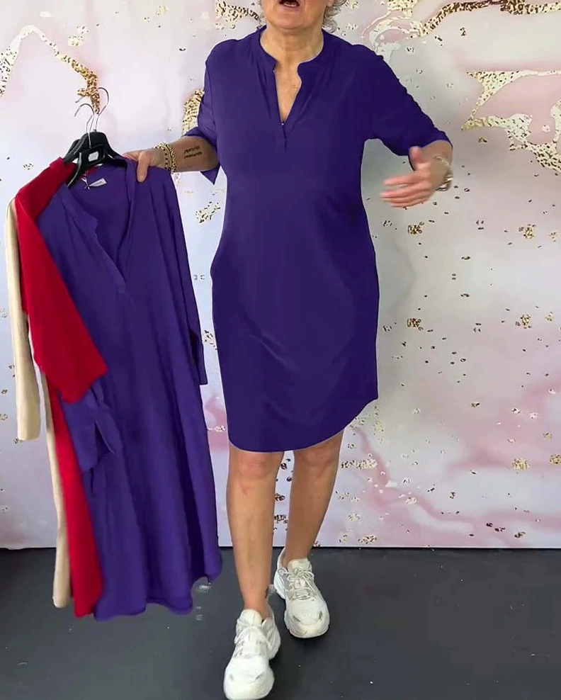 Aria’s Effortless V-Neck Dress – Where Comfort Meets Elegance